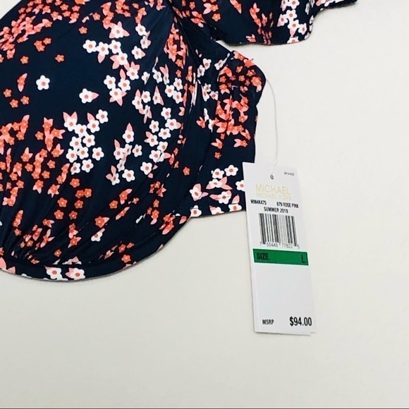 NWT Michael Kors Cap Sleeve Underwire Bikini Top in Scattered Blooms Print sz L - Picture 10 of 16